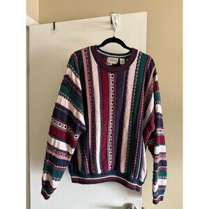 Vintage Cosby Cotton Traders Coogi Style Textured Sweater Striped Mens Size XL